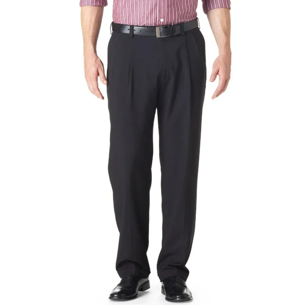 Haggar Men's Size 38 Black Pleated Front Dress Pants Business Casual